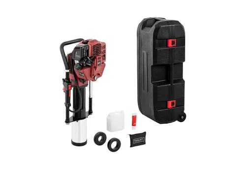 Hillvert Erdbohrer Motor Pfahlramme 1500 W Ø 90 mm - Erdbohrer mit 1.500 W Benzinmotor, ideal für Zaunbau und stabile Pfostenrammung. Mit drei Adaptern für Pfähle bis 100 mm Durchmesser und geringer Benzinverbrauch von 0,86 l/h.