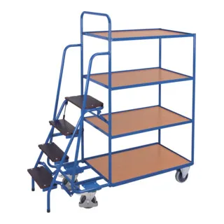 VARIOfit Kommissionierwagen sw-600.617 - 4 Etagen Kommissionierwagen mit Leiter, Tragkraft bis 250 kg, ideal für effizientes Arbeiten in Lager und Betrieb, Made in Europe.