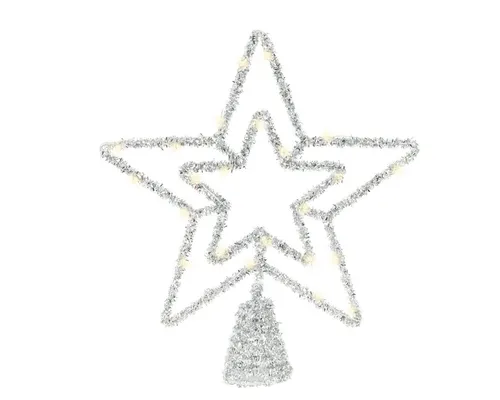 Lumineo Christbaumspitze, LED Christbaumspitze Stern mit Timer 28cm Metall Silber / Warmweiß