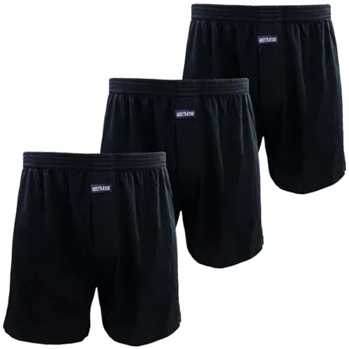 Kacouni 3er Pack Boxershorts Herren Weit 100% Baumwoll Gestrickte, Locker Passform, Weiche und Atmungsaktive, Ultrabequeme Unterhosen Männer Gr. M-3XL (XL, 3X Schwarz)