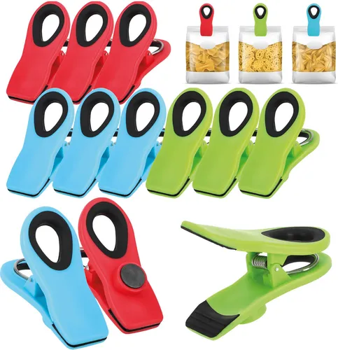com-four® 12x Verschlussklammern für Tüten - Tüten-Clips zum Verschließen und Frischhalten - Beutelclips aus Kunststoff - Verschlussklemmen mit kleinem Magnet