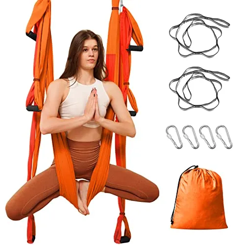 Leogreen Aerial-Yoga-Hängematte mit Befestigungsset, Orange