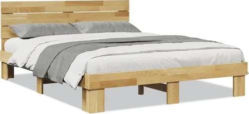 vidaXL Massivholzbett 135x190 cm aus Eichenholz - Robustes Massivholzbett mit Lattenrost für optimalen Schlafkomfort und zusätzlichem Stauraum. Ideal für jedes Schlafzimmer, bietet es eine stilvolle Rückenstütze für entspannte Abende.