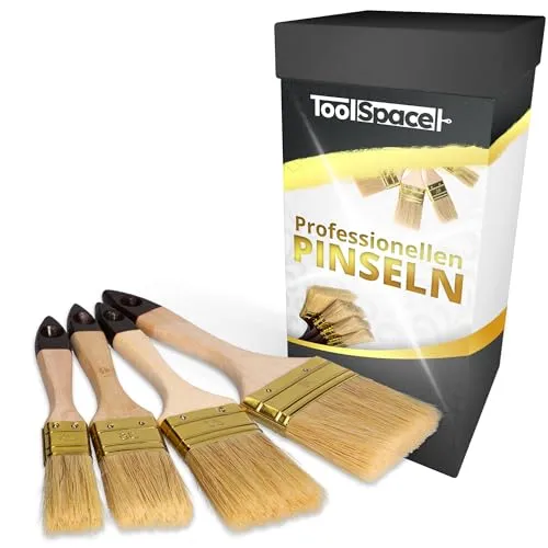 ToolSpace Flachpinsel Profi Pinselset Flachpinselset Lasurpinsel Naturhaar für Lack Lasur Farbe Kreidefarbe Möbel Wand Fenster Malerpinsel für Innen Außen wiederverwendbar DIY 25 mm 36 mm 50 mm 76 mm