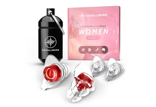 Schallwerk Gehörschutzstöpsel SCHALLWERK ® Women+ für Frauen, rot|schwarz - Hochwertige Gehörschutzstöpsel in ansprechendem Design, ideal für den täglichen Gebrauch und optimalen Tragekomfort.
