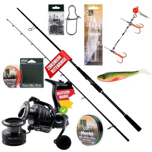 Inzite Pro Stick Hecht-Set - Angelrute + Angelrolle mit Zubehör Zite Fishing