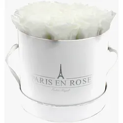 Rosenbox Ø 19 cm Weiß-Silber mit 14 Weißen Rosen