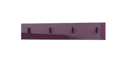 Vladon Garderobenpaneel Linea V2 (Wandgarderobe, mit 4 Kleiderhaken), Brombeer Hochglanz (72 x 14,5 x 3,5 cm)