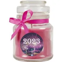HS Candle Duftkerze & Glas Neujahr Lila Bonbon 30h