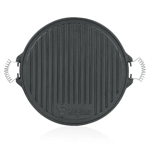 BBQ-Toro Gusseisen Grillplatte mit Griffen | Ø 42 cm - Grillplatten für Gasgrill und Holzkohlegrill, ideal für Fleisch, Fisch und Gemüse dank Rippen- und glatter Seite. Praktische Handgriffe für einfache Handhabung.