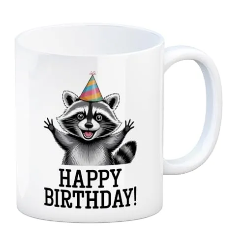 speecheese Kaffeebecher Cartoon-Waschbär Happy Birthday Lustige Tasse