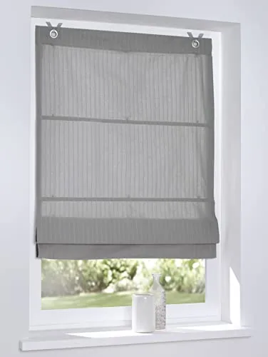 Raffrollo Ösenrollo Verlock gestreift grau 80x140 cm - Blickdichtes Raffrollo aus 100% Baumwolle, stufenlos höhenverstellbar, idealer Sicht- und Sonnenschutz für jeden Raum.