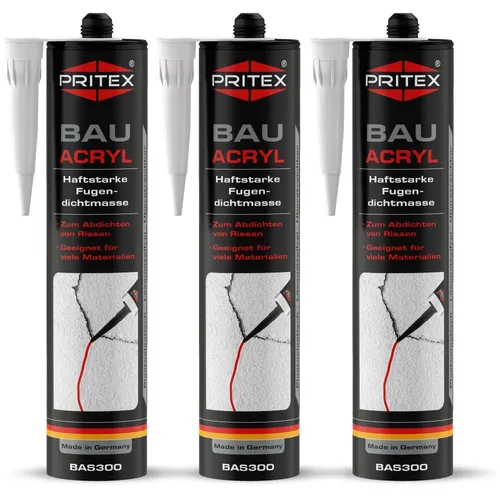 Bauacryl weiß 3 x 300 ml Fugendichtmasse zum Abdichten von Rissen