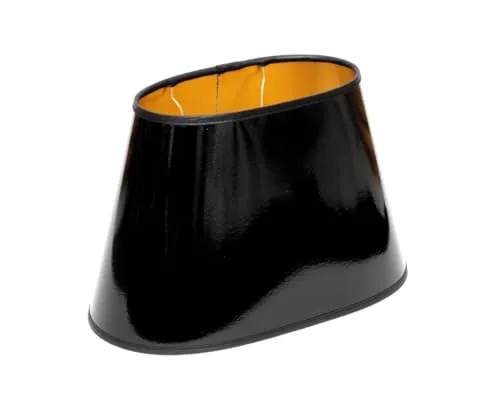 Lampenschirm oval groß schwarz außen gold innen konisch Textilschirm abwischbar E27 Adapter E14 geeignet für große Tischleuchten stilvoll elegantes Licht (Schwarz/Gold, Oval: 19x30x17cm)