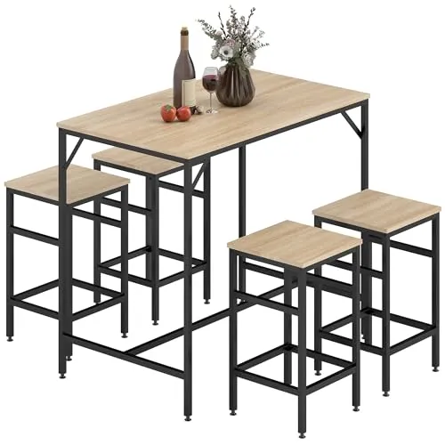 HOMCOM Bartisch-Set aus Spanplatte und Stahl - Barmöbel-Set mit rustikalem Holz- und Metall-Design, ideal für moderne Räume und flexible Sitzplatzgestaltung.