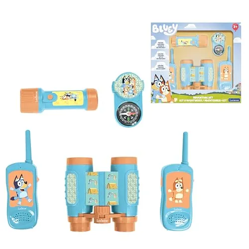 Lexibook, Bluey Abenteurer-Set mit Walkie-Talkies Reichweite 120 m, Fernglas und Kompass, Blau Gelb, RPTW12BY