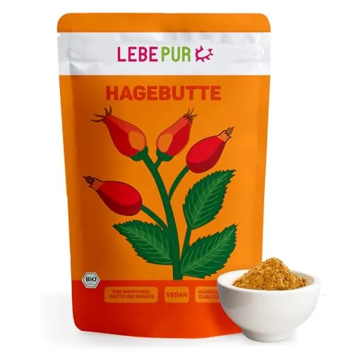 Lebepur BIO Hagebuttenpulver 1kg | aus biologischer Landwirtschaft | 100% ganze Hagebutte gemahlen | schonend getrocknet | rückstandskontrolliert | glutenfrei und laktosefrei | laborgeprüft