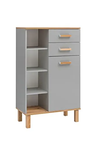 Schildmeyer Highboard Padua 148815, platingrau/Eiche Landhaus Dekor, 67,0 x 35,0 x 114,5 cm