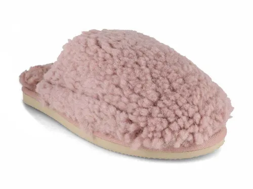 thies Damen Schaffell Pantoffel Fluffy Shearling in New Pink, Größe 42 - Handgefertigte, wärmeisolierende Hausschuhe aus Lammfell für gemütliche Winterabende. Ideal für entspannte Stunden zu Hause.