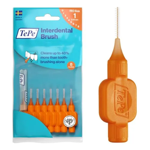 TePe Interdentalbürste, Original, Orange, 0,45 mm/ISO-Größe 1, 8 Stk. | Plaque-Entfernung, effektive Reinigung der Zahnzwischenräume, für kleine Zahnzwischenräume