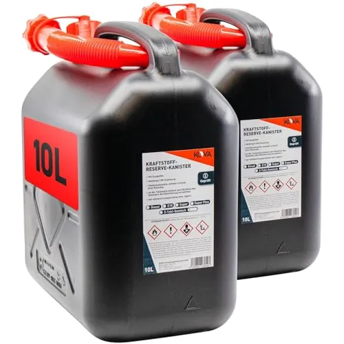 KOVA 2x Benzinkanister 10L SCHWARZ Kunststoff Dieselkanister Reservekanister Kraftstoffkanister 10 Liter Wasserkanister für Benzin Diesel Wasser AdBlue 10-Liter-Kanister & Außgießer 10 ltr Petrol Can