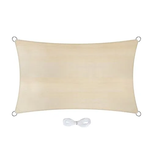 Jardinion Sonnensegel rechteckig 3 x 5 m Beige - 95% Schattierung, luftdurchlässiges Schattennetz HDPE 180 g/m², Schattiernetz mit Ösen & 6 m Seil, 97,5% UV-Schutz Terrasse/Garten