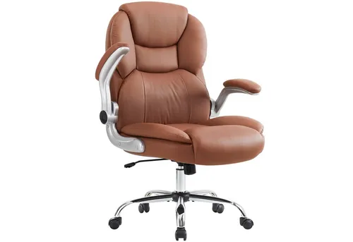 IWMH Chefsessel Ergonomischer Bürostuhl, Höhenverstellbar Schreibtischstuhl (PU-Leder Schreibtischstuhl), Drehstuhl mit klappbarer Armlehnen und Lendenwirbelstütze
