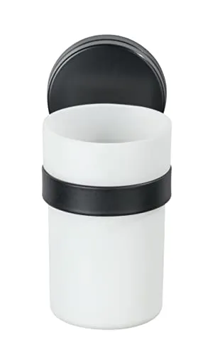 WENKO Static-Loc Plus Zahnputzbecher Pavia Schwarz, Zahnbürstenhalter, Befestigen ohne bohren, sicherer Halt durch statische Haftung auf glatten, luftundurchlässigen Flächen,6.5 x 12 x 9 cm,Stahl matt