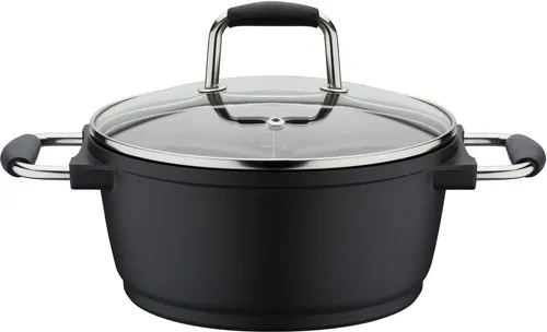 Kochtopf SCALA mit Glasdeckel 16cm - Töpfe - Hochwertiger Aluminium-Guss Kochtopf mit langlebiger Antihaft-Versiegelung und praktischem Literskala, ideal für energiesparendes Kochen auf allen Herdarten inklusive Induktion.