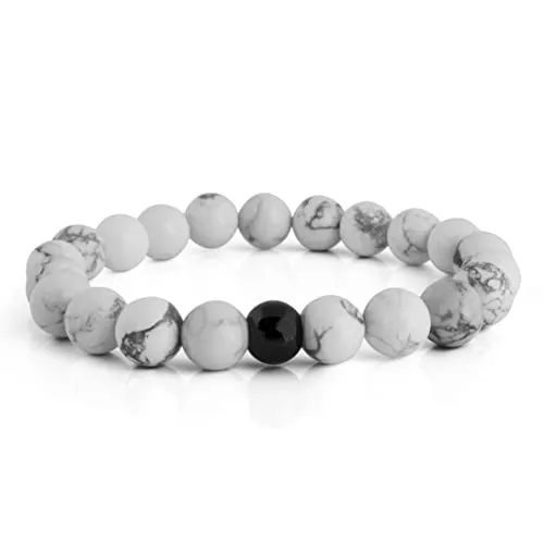 Akitsune Globae Perlen-Armband - Türkis Weiß 18cm - Armschmuck aus hochwertigen Halbedelsteinen, ein elegantes Unikat mit spiritueller Bedeutung. Ideal als persönliches Geschenk in edler Schmuckbox – für jeden Anlass.