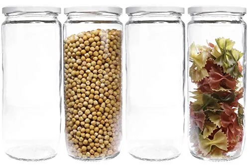 mikken 4er Set Vorratsglas 1,1 Liter mit Schraubverschluss, Einmachglas, Glasdose inkl. Beschriftungsetiketten