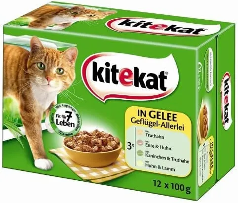 Kitekat Multipack 12x100g Geflügel-Allerlei in Gelee - Katzenfutter, saftige Geflügelstücke in Gelee für ein geschmackvolles Fresserlebnis und optimale Ernährung Ihrer Katze
