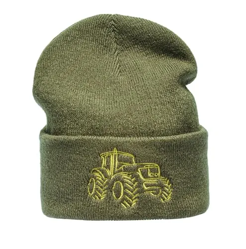 Baddery Strickmütze für Kinder: Traktor - Trecker Bauernhof Bagger Baustelle LKW Schlepper - Wintermütze Warme Mütze Beanie Kappe Geschenk für Junge Jungen & Mädchen (One Size - Grün)