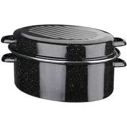 GSW Gänsebräter oval 42 cm - 13 Liter mit Chromring für Induktion - Ovaler GSW Bräter aus Stahlemail, ideal für die traditionelle Küche. Mit Saftrinnen für optimale Flüssigkeitsverteilung und für alle Herdarten geeignet, inklusive Induktion.