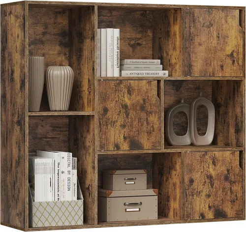 Woltu Bücherregal mit Türen, 1-tlg. Weiß, 8 Fächer für Büro und Wohnzimmer