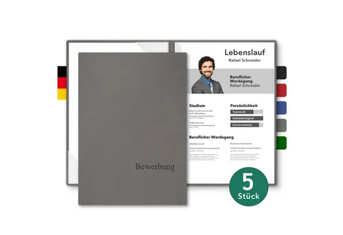 STRATAG Bewerbungsmappe SELECT BL-plus - 5 Stück 2-teilig mit 1 Klemmschiene (Set, 5-St., Naturkarton - Premium-Qualität mit hochwertiger Prägung Bewerbung), direkt vom Hersteller STRATAG - handgefertigt in Deutschland