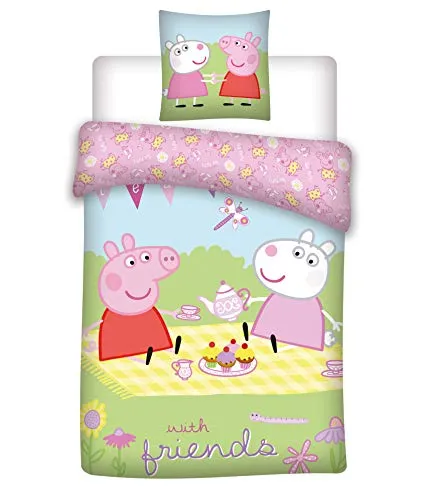 Peppa Pig Kinderbettwäsche - 2-teiliges Renforcé Set - Bettwäsche-Set für Kinder mit buntem Peppa Pig Motiv, aus 100% Baumwolle, maschinenwaschbar und trocknergeeignet - ideal für süße Träume!