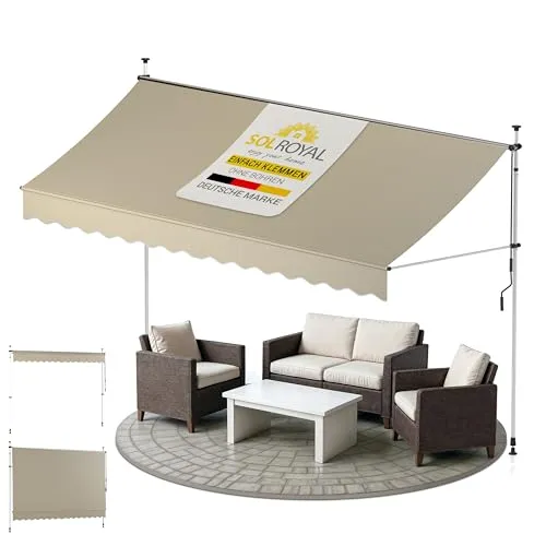 Sol Royal Klemmmarkise 3m breit ohne Bohren – Klemm-Markise mit Handkurbel Balkon Terrassen Sonnenschutz - Standmarkise Beige UV-Beständig Balkonmarkise zum Klemmen Witterungsbeständig BM3