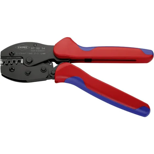 Knipex Crimpzange 97 52 34 PreciForce - Präzise Crimpqualität für Kabelschuhe - Crimpwerkzeuge mit 4 F-Crimpnestern für unisolierte Kabelschuhe (0,1 - 2,5 mm²). Ergonomisches Design und Zwangssperre für müheloses Arbeiten und hohe Crimpqualität.