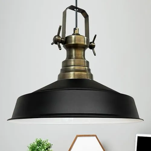 bamyum Asletl Hängelampe Industrial Schwarz Weiß Ø40cm - Stylische Pendelleuchte im Vintage-Design für Esszimmer und Küche, höhenverstellbar und einfach zu installieren – ideal für ein modernes Wohnambiente.