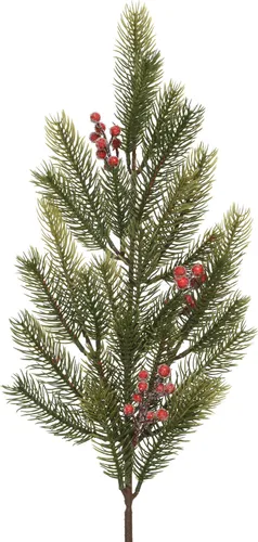 Künstlicher Tannenzweig 64,5cm mit roten Beeren Grün / Rot