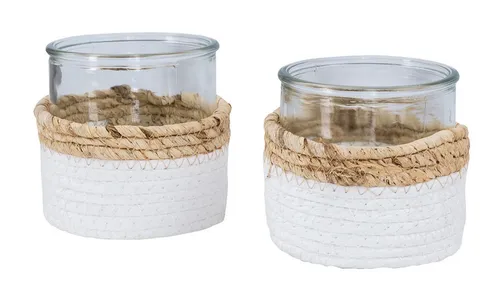 Levandeo® Windlicht, 2er Set Glas Windlicht H10cm Natur Weiß Teelichthalter Kerzenhalter