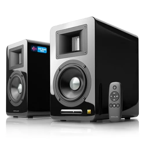 EDIFIER AIRPULSE A100 - 2.0 Regallautsprecher mit 100W, Bluetooth V5.0 für verlustfreies Streaming und präzisen Klang mit Bändchen-Hornhochtöner