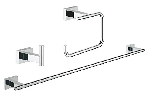 GROHE Essentials Cube Bad Set 3-in-1, Chrom (40777001) - Badausstattung Set mit Grohe StarLight Chromoberfläche für hohe Widerstandsfähigkeit gegen Schmutz und Kratzer. Genießen Sie die praktische EasyDock-Funktion für müheloses Zurückführen der Spülbrause.