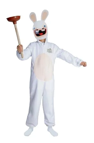 P'TIT CLOWN - Rabbids™ Kinderkostüm - Raving Rabbids Suit - Verkleidung - Offizielle Lizenz - Overall, Pappmaske - Karneval, Geburtstag, Mottopartys - Weiß (10-12 Jahre)