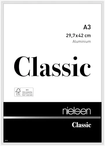 nielsen Bilderrahmen, 29,7 x 42 cm (A3), Aluminium, Weiß glanz, Posterrahmen zum Aufhängen im Hoch- & Querformat, Echtglas, Classic