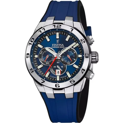 Festina 20671_1 Herrenuhr Chronographen - Armbanduhren für Herren mit präzisem Quarzwerk und sportlichem Design. Das blaue Silikonarmband sorgt für hohen Tragekomfort und ist ideal für jeden Anlass.