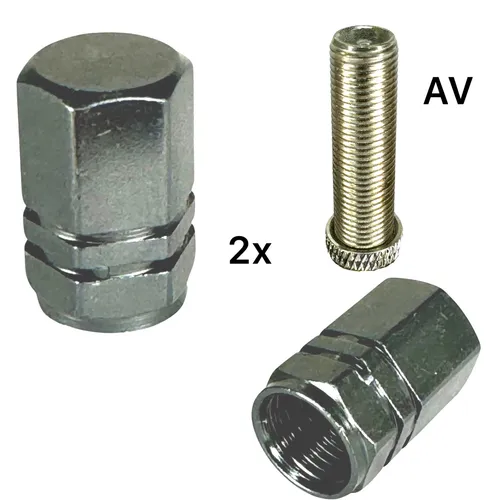 F26 Fahrrad Alu Ventilkappen AV Auto / Schrader Ventil Gabel Dämpfer Grau 2 x