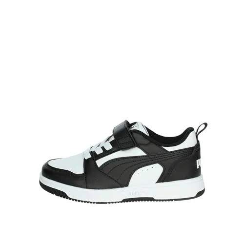 PUMA Rebound V6 Lo AC+ PS Sneaker, White Black, 35 EU - Sneaker mit hochwertigem Obermaterial, elastischen Schnürsenkeln und Klettverschluss für optimalen Halt und Komfort bei Sport und Aktivitäten.