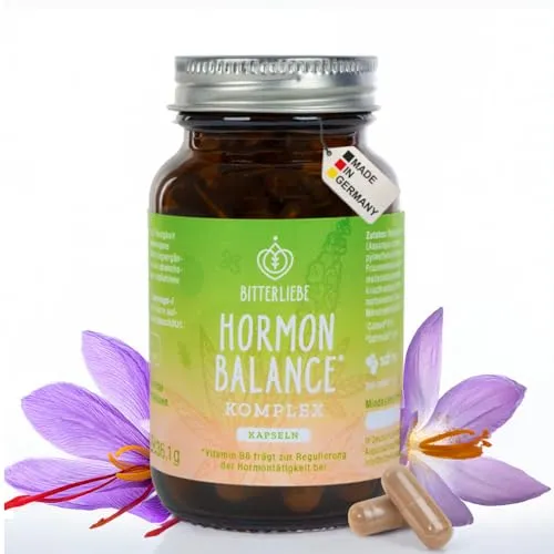 Bitterliebe Hormon Balance Komplex - Medikamente bei Wechseljahren – Hochdosiertes Myo-Inositol & Mönchspfeffer unterstützt hormonelle Balance, lindert PMS und Wechseljahresbeschwerden für mehr Wohlbefinden.